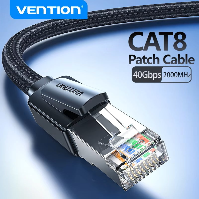 🌐 Vention Kabel Ethernet CAT8 RJ45 40 Gb/s – Pleciony Kabel LAN do PC, Routera i PS5