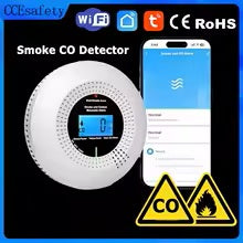 🚨 Inteligentny Czujnik Dymu i Czadu CO CCEsafety WiFi Tuya 2w1 – Detektor Pożaru i Tlenku Węgla, Sensor 10 Lat, Alarm 85 dB, Do Domu, Kominka i Kotłowni