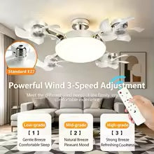 Lampa LED z Wentylatorem E27 2w1 | Pilot | Regulacja Jasności | Nowoczesna Lampa Sufitowa | Do Domu i Sypialni