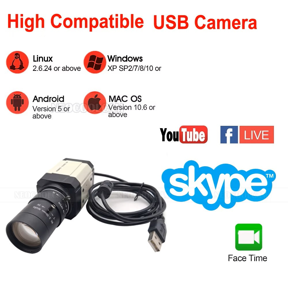 📷 NEOCoolcam Kamera USB 4MP HD 2560×1440 30FPS UVC | Obiektyw Zmiennoogniskowy 2.8–12 mm / 5–50 mm