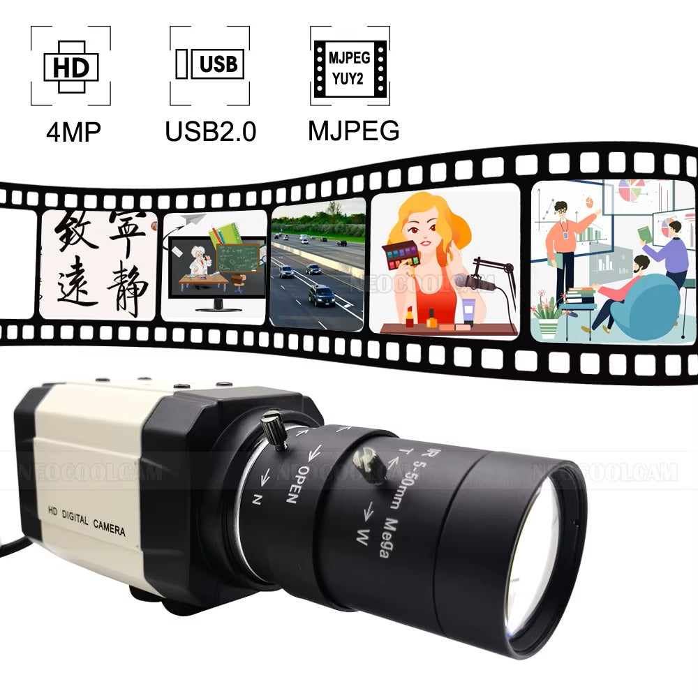 📷 NEOCoolcam Kamera USB 4MP HD 2560×1440 30FPS UVC | Obiektyw Zmiennoogniskowy 2.8–12 mm / 5–50 mm