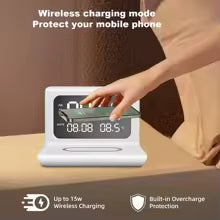📱⚡ Bezprzewodowa Ładowarka Qi 30W z Budzikiem ⏰ i Termometrem 🌡️ | Stacja Ładująca z Wyświetlaczem LED 💡 | Kompatybilna z iPhone 📱, Samsung, Xiaomi i Urządzeniami Qi