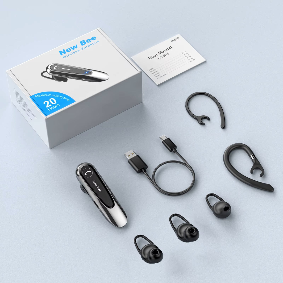 🎧📞 New Bee B45 – Bezprzewodowy Zestaw Słuchawkowy Bluetooth 5.0 🔵 | Podwójny Mikrofon 🎙️ | Redukcja Szumów 🌬️ | Hands-Free 🚗 | Do Rozmów Biznesowych 💼