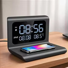 📱⚡ Bezprzewodowa Ładowarka Qi 30W z Budzikiem ⏰ i Termometrem 🌡️ | Stacja Ładująca z Wyświetlaczem LED 💡 | Kompatybilna z iPhone 📱, Samsung, Xiaomi i Urządzeniami Qi