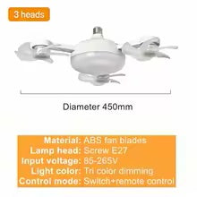 Lampa LED z Wentylatorem E27 2w1 | Pilot | Regulacja Jasności | Nowoczesna Lampa Sufitowa | Do Domu i Sypialni