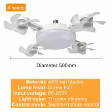 Lampa LED z Wentylatorem E27 2w1 | Pilot | Regulacja Jasności | Nowoczesna Lampa Sufitowa | Do Domu i Sypialni