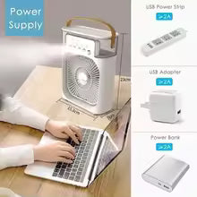 Wentylator Nawilżający 3w1 Klimatyzator Powietrza USB | Chłodzenie z Mgiełką | 3 Tryby | 600 ml | LED | Do Domu i Biura