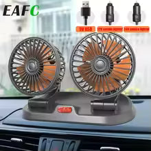 Podwójny Wentylator Samochodowy EAFC 360° – Regulowany, Cichy, USB / 12V / 24V
