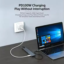 KEBIDUMEI Stacja Dokująca USB-C 10w1 HDMI 4K | HUB USB 3.0 | Ethernet RJ45 | Power Delivery 100W | Czytnik SD/TF | Adapter OTG | Space Gray