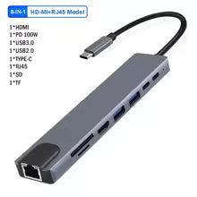 KEBIDUMEI Stacja Dokująca USB-C 10w1 HDMI 4K | HUB USB 3.0 | Ethernet RJ45 | Power Delivery 100W | Czytnik SD/TF | Adapter OTG | Space Gray