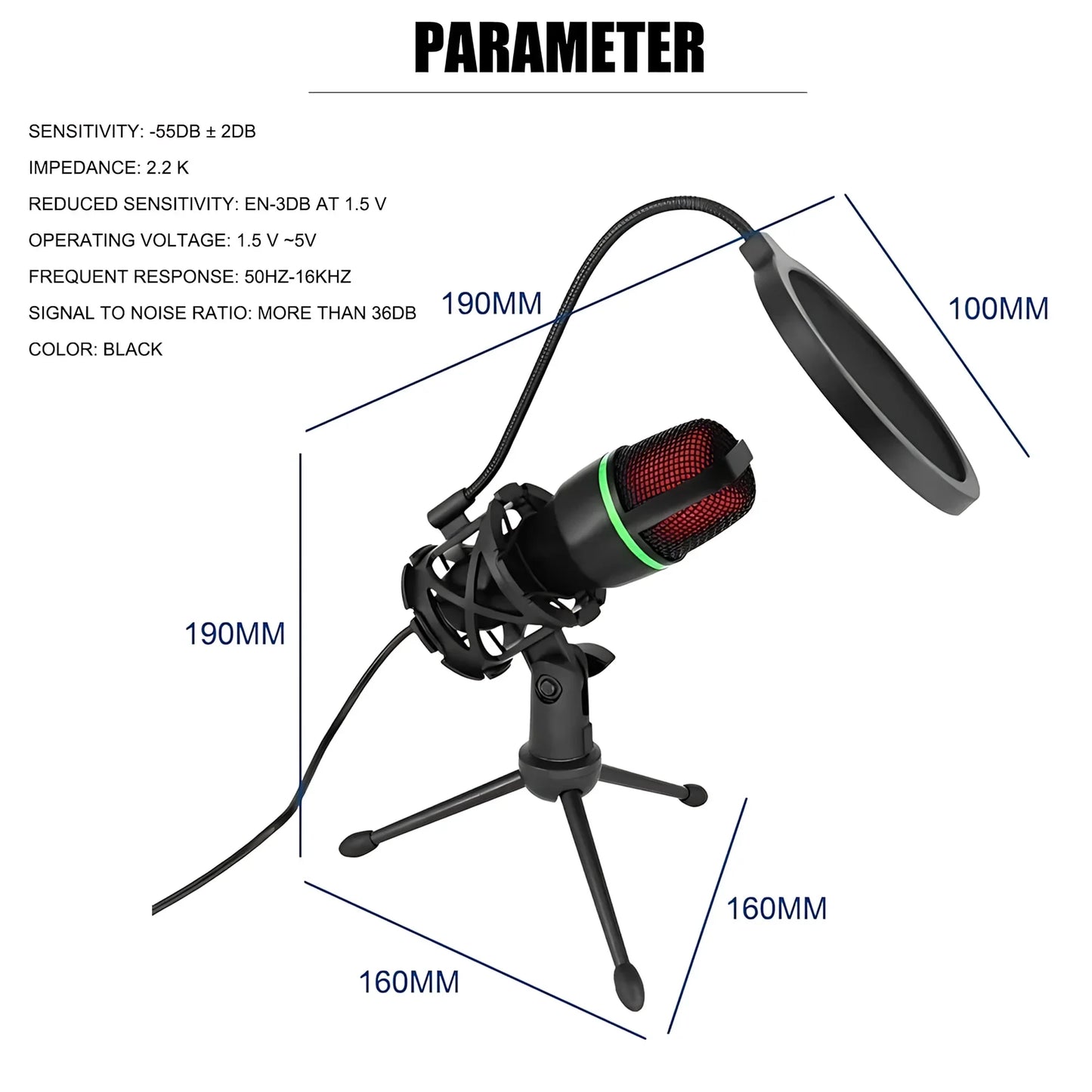 Mikrofon Pojemnościowy RGB ze Statywem USB/Jack – Do Streamingu, YouTube, Podcastów i Gier.
