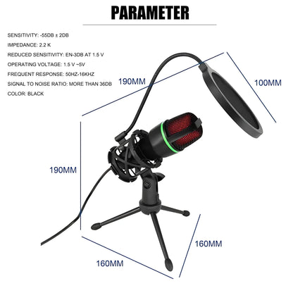 Mikrofon Pojemnościowy RGB ze Statywem USB/Jack – Do Streamingu, YouTube, Podcastów i Gier.