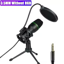 Mikrofon Pojemnościowy RGB ze Statywem USB/Jack – Do Streamingu, YouTube, Podcastów i Gier.